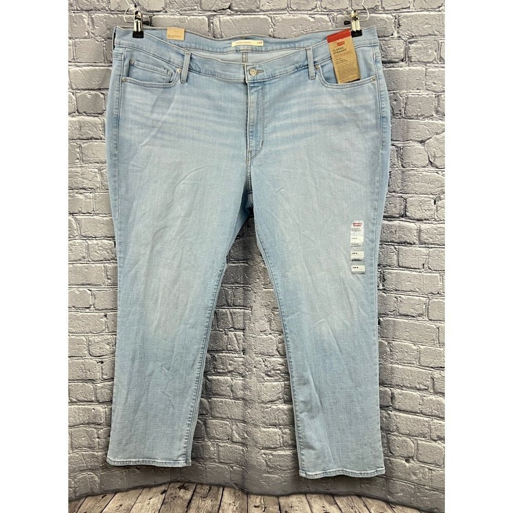 New Levi's Classic Straight Stretch Blue Jeans‎ Womens Plus Size 24W M